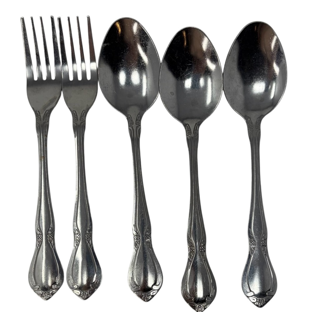 5 Stainless Flatware Replacement Pieces Floral Pattern Forks Spoons China